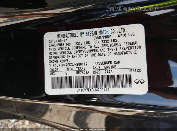 JN1CV7EK3JM200112 2018 INFINITI Q60 Black Engine compartment view