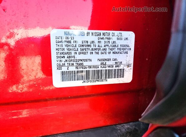 JN1DF0CD2PM705774 2023 NISSAN ARIYA Красный Вид наклейки с VIN-кодом