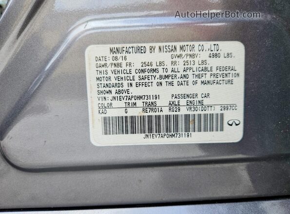 JN1EV7AP0HM731191 2017 INFINITI Q50 Gray VIN sticker view