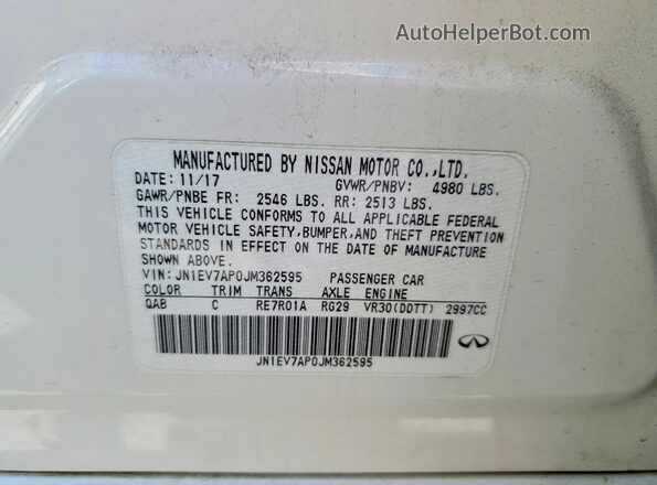 JN1EV7AP0JM362595 2018 INFINITI Q50 White VIN կոդի պիտակի տեսք