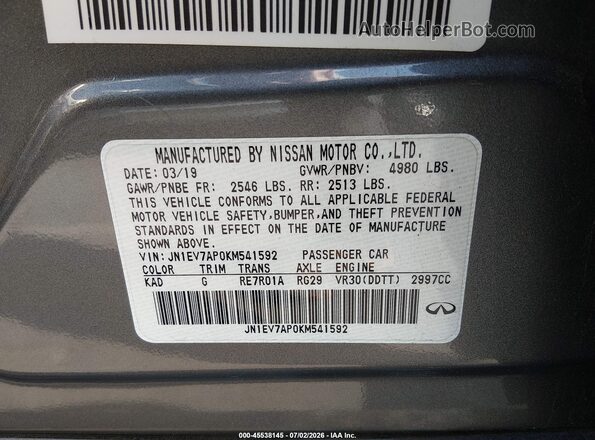 JN1EV7AP0KM541592 2019 INFINITI Q50 Gray Engine compartment view