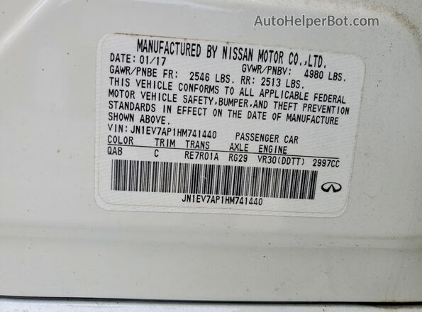 JN1EV7AP1HM741440 2017 INFINITI Q50 White Շարժիչի բաժամունքի տեսք
