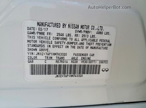 JN1EV7AP1HM743320 2017 INFINITI Q50 White Widok komory silnika