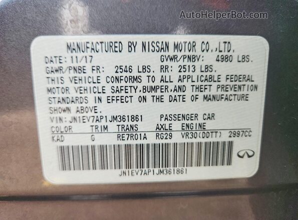 JN1EV7AP1JM361861 2018 INFINITI Q50 Gray Вид підкапотного простору