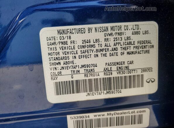 JN1EV7AP1JM590704 2018 INFINITI Q50 Blue VIN կոդի պիտակի տեսք