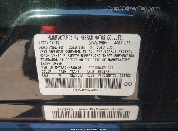 JN1EV7AP2HM740605 2017 INFINITI Q50 Black Engine compartment view