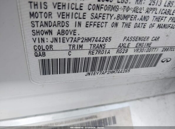JN1EV7AP2HM744265 2017 INFINITI Q50 Белый Вид подкапотного пространства