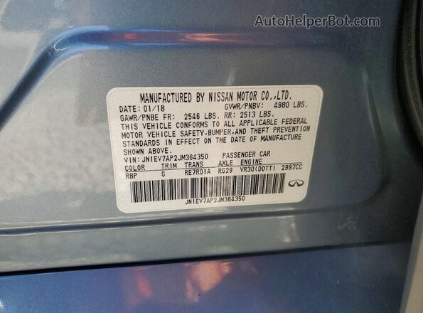 JN1EV7AP2JM364350 2018 INFINITI Q50 Blue Вид наклейки з VIN-кодом