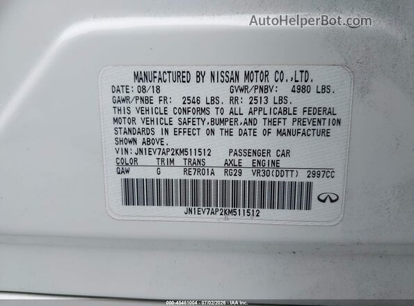 JN1EV7AP2KM511512 2019 INFINITI Q50 Белый Вид подкапотного пространства