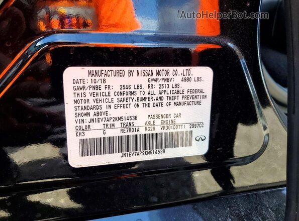 JN1EV7AP2KM514538 2019 INFINITI Q50 Black Widok naklejki z numerem VIN