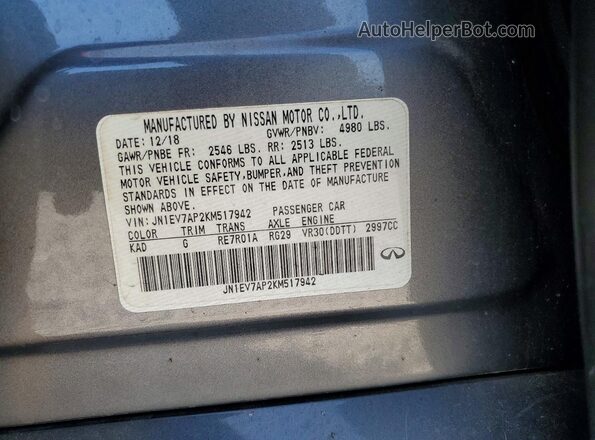 JN1EV7AP2KM517942 2019 INFINITI Q50 Gray Engine compartment view