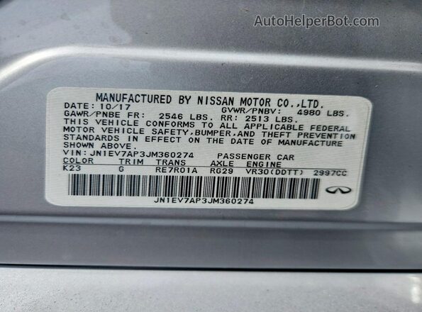 JN1EV7AP3JM360274 2018 INFINITI Q50 Серебряный Вид подкапотного пространства