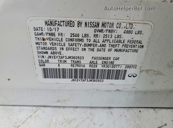 JN1EV7AP3JM360503 2018 INFINITI Q50 White Вид підкапотного простору