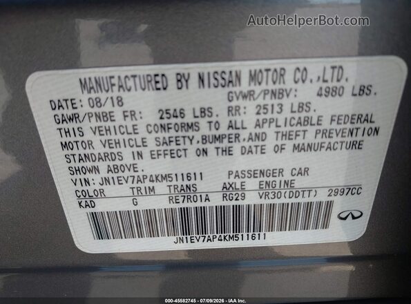 JN1EV7AP4KM511611 2019 INFINITI Q50 Silver ძრავის განყოფილების ხედი