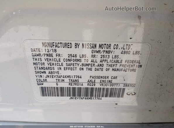 JN1EV7AP4KM517764 2019 INFINITI Q50 Белый Вид подкапотного пространства