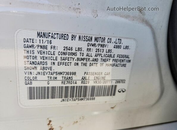 JN1EV7AP5HM736998 2017 INFINITI Q50 White Widok komory silnika