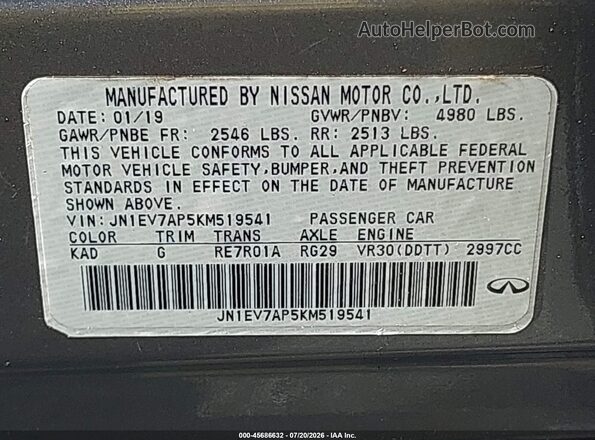 JN1EV7AP5KM519541 2019 INFINITI Q50 Gray ძრავის განყოფილების ხედი