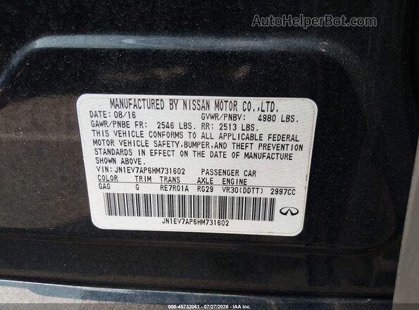 JN1EV7AP6HM731602 2017 INFINITI Q50 Black Vista del compartimento del motor