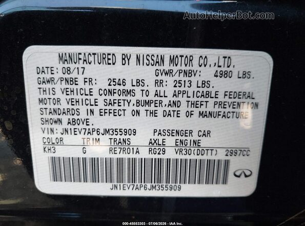 JN1EV7AP6JM355909 2018 INFINITI Q50 Black ძრავის განყოფილების ხედი