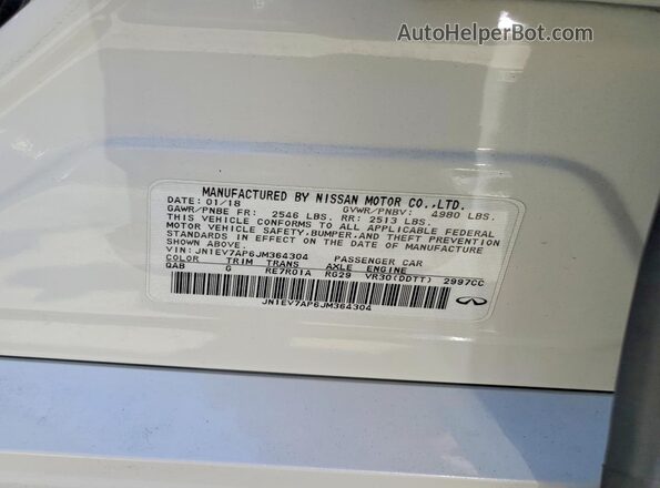 JN1EV7AP6JM364304 2018 INFINITI Q50 White Vista del compartimento del motor