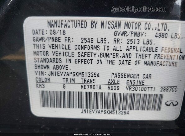 JN1EV7AP6KM513294 2019 INFINITI Q50 Black Շարժիչի բաժամունքի տեսք