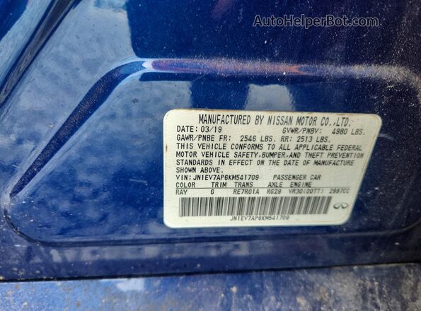 JN1EV7AP6KM541709 2019 INFINITI Q50 Blue Vista de la etiqueta del VIN