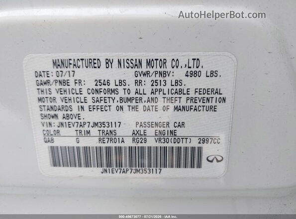 JN1EV7AP7JM353117 2018 INFINITI Q50 White Engine compartment view