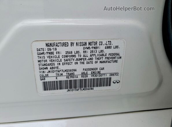JN1EV7AP7LM204094 2020 INFINITI Q50 White Vista del compartimento del motor