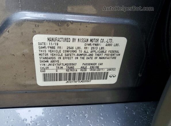 JN1EV7AP7LM205567 2020 INFINITI Q50 Gray VIN sticker view