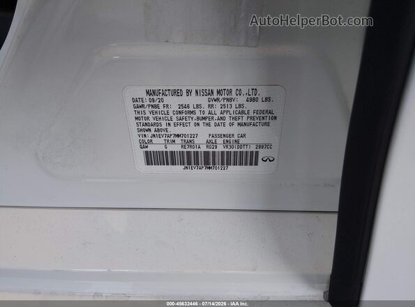JN1EV7AP7MM701227 2021 INFINITI Q50 Белый Вид подкапотного пространства