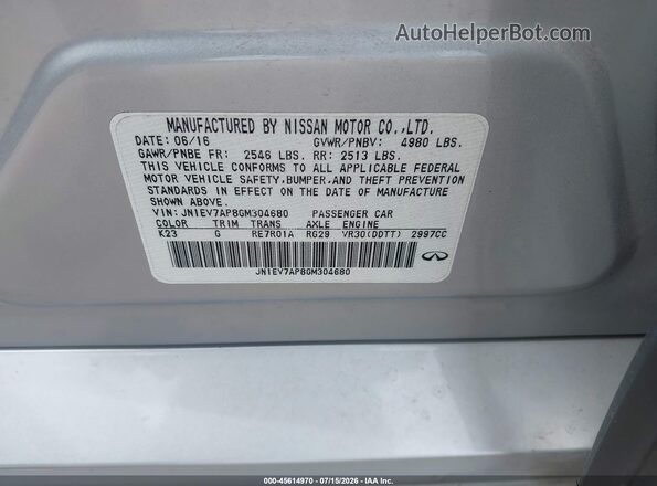 JN1EV7AP8GM304680 2016 INFINITI Q50 Silver ძრავის განყოფილების ხედი