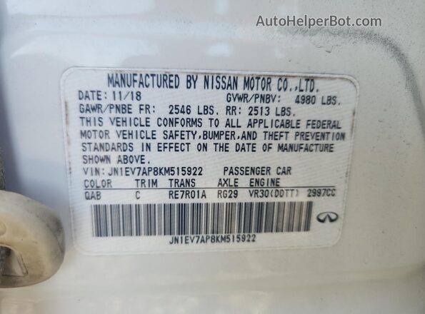 JN1EV7AP8KM515922 2019 INFINITI Q50 White Շարժիչի բաժամունքի տեսք