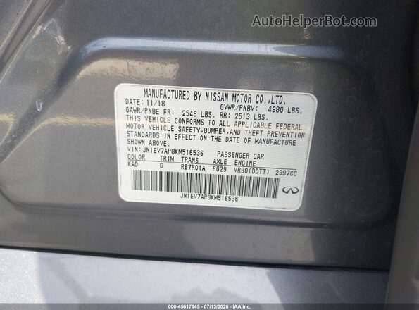 JN1EV7AP8KM516536 2019 INFINITI Q50 Gray ძრავის განყოფილების ხედი