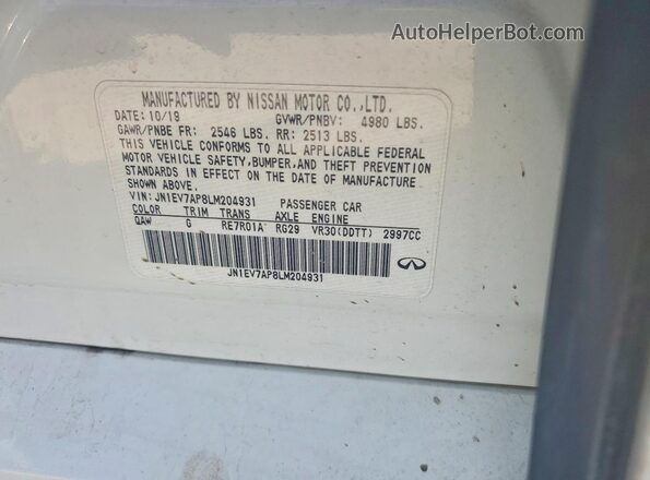 JN1EV7AP8LM204931 2020 INFINITI Q50 White Вид підкапотного простору
