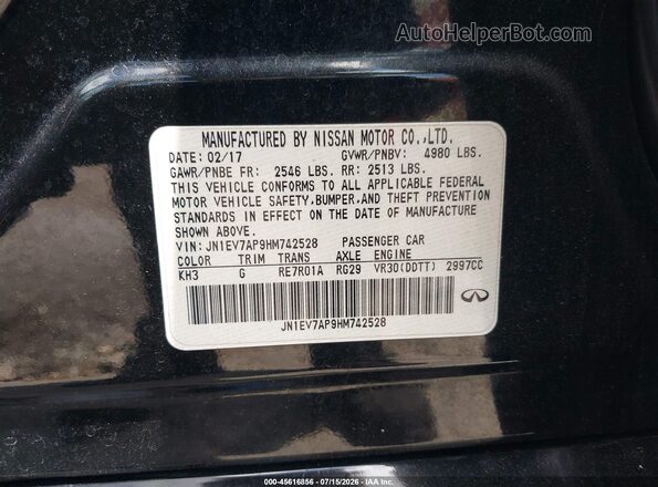 JN1EV7AP9HM742528 2017 INFINITI Q50 Black Vista del compartimento del motor