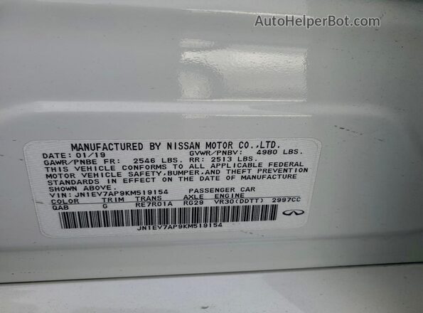 JN1EV7AP9KM519154 2019 INFINITI Q50 White Շարժիչի բաժամունքի տեսք