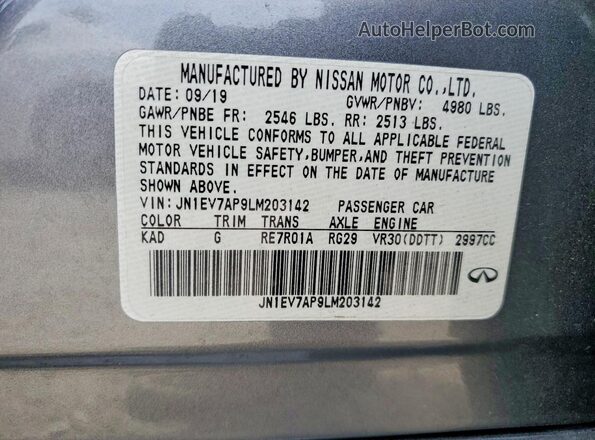 JN1EV7AP9LM203142 2020 INFINITI Q50 Серый Вид подкапотного пространства