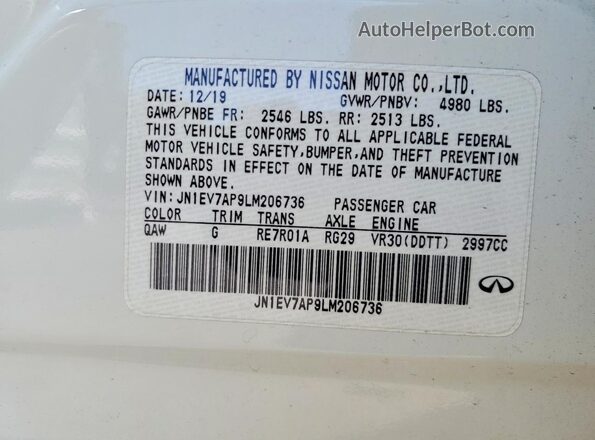 JN1EV7AP9LM206736 2020 INFINITI Q50 White Շարժիչի բաժամունքի տեսք