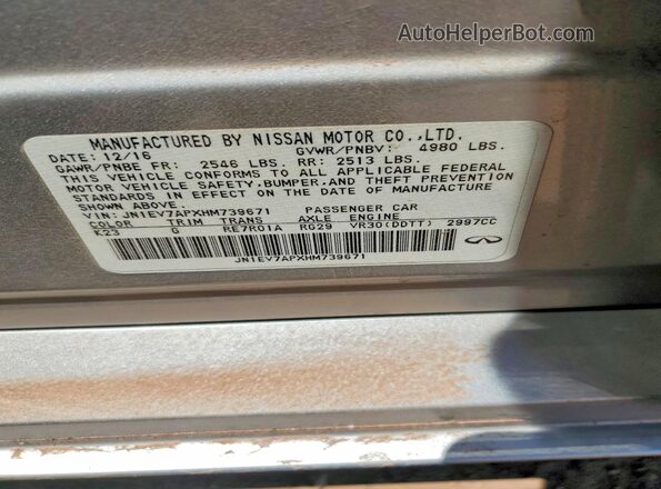 JN1EV7APXHM739671 2017 INFINITI Q50 Silver Engine compartment view