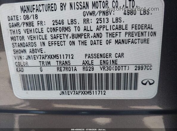 JN1EV7APXKM511712 2019 INFINITI Q50 Gray Շարժիչի բաժամունքի տեսք