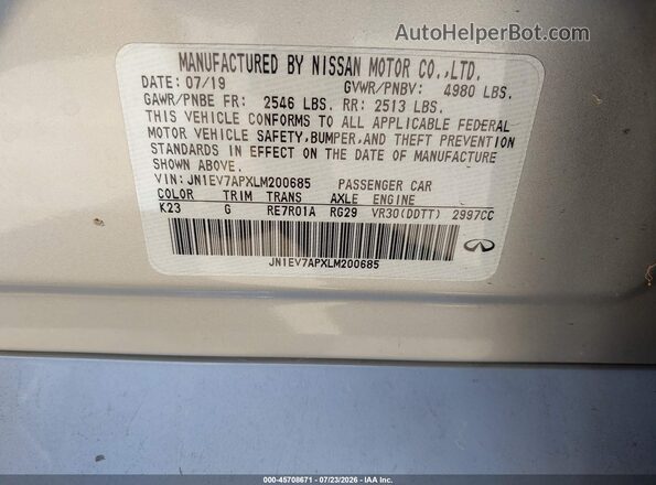 JN1EV7APXLM200685 2020 INFINITI Q50 Silver Engine compartment view