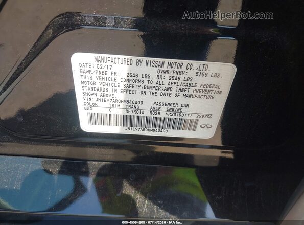 JN1EV7AR0HM840400 2017 INFINITI Q50 Black Widok komory silnika