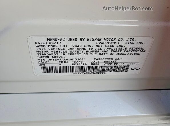 JN1EV7AR0JM432064 2018 INFINITI Q50 White Widok naklejki z numerem VIN