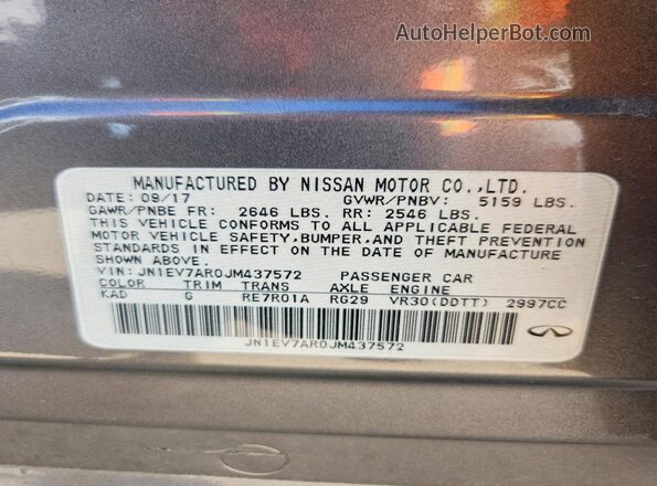 JN1EV7AR0JM437572 2018 INFINITI Q50 Gray VIN sticker view