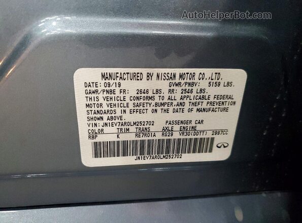 JN1EV7AR0LM252702 2020 INFINITI Q50 Gray Engine compartment view