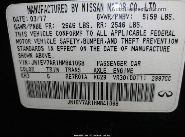 JN1EV7AR1HM841068 2017 INFINITI Q50 Black Շարժիչի բաժամունքի տեսք