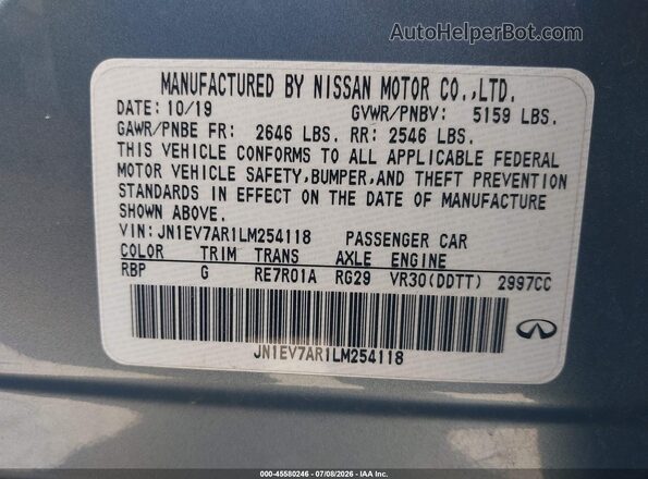 JN1EV7AR1LM254118 2020 INFINITI Q50 Gray ძრავის განყოფილების ხედი