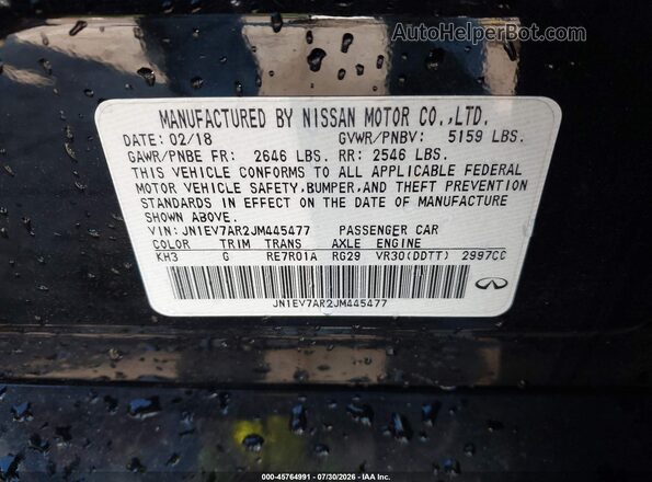 JN1EV7AR2JM445477 2018 INFINITI Q50 Black ძრავის განყოფილების ხედი