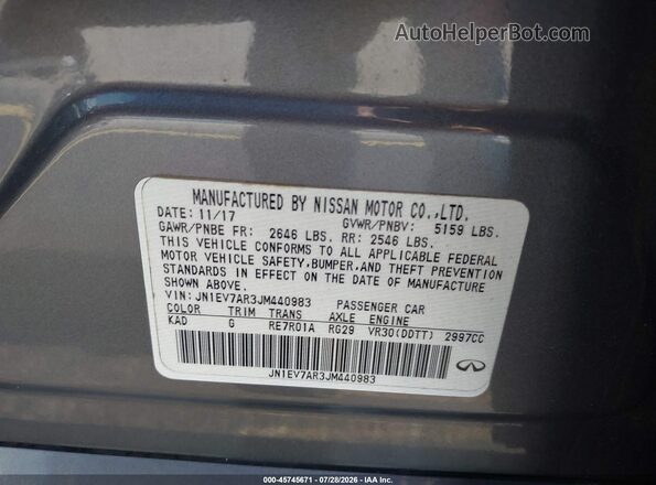 JN1EV7AR3JM440983 2018 INFINITI Q50 Gray Вид підкапотного простору
