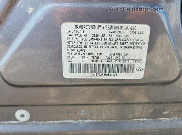 JN1EV7AR3KM591128 2019 INFINITI Q50 Серый Вид наклейки с VIN-кодом